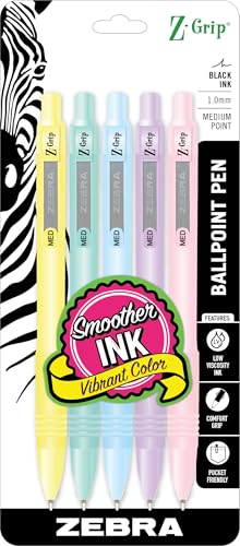 Stylo bille retractable Zebra Pen Z-Grip Pastel pointe moyenne lot de 5