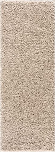 Hauteloom Faina Machine Washable Solid Shag Runner Rug - Plain Living Room Bedroom Shaggy Long Runner Rug - Fluffy Plush High Pile Carpet - Beige, Light Brown - 2'7