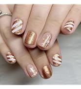 Christmas Press on Nails Short Square MABKJLF Gold Fake Nails False Nails with Designs Glitter Sn...