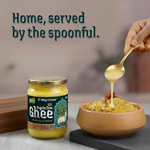 Image of Village Company A2 Cow Ghee Bilona Method | Bilona Ghee 100ML Ongole Cow | Bilona Ghee | Pure Ghee A2 Desi Cow Ghee | Vedic Pure Organic | Traditional Curd Churned | Lab-Certified | Glass Jar 100 ML