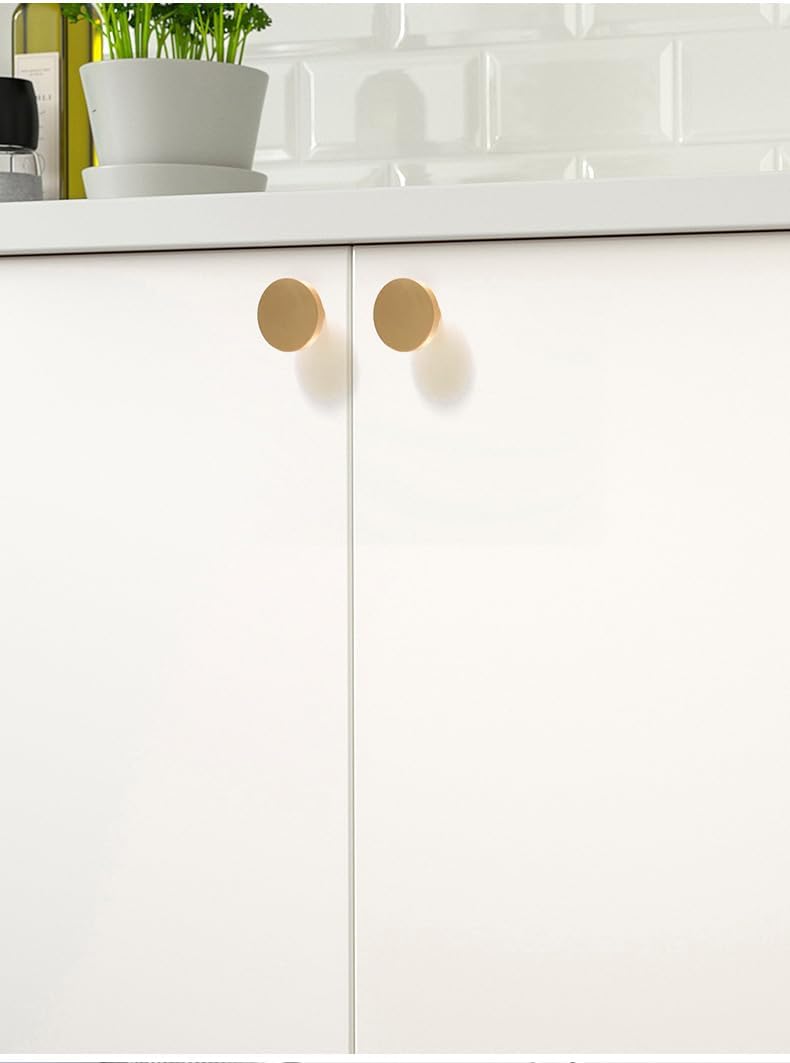 IVAILEX 10 Pack Gold Knobs for Cabinets and Drawers, 1.1 inch Gold Cabinet Knobs, Pure Solid Brass Knobs, Round Drawer Pulls, Brushed Brass Knobs for Kitchen (Round)