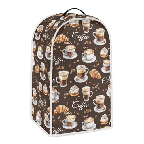 Image of Bread & Coffee Pattern Kitchen Blender Cover Machine Washable Food Processor Dust Cover with Top Handle Machine Washable Small Appliance Protector for Coffee Maker Juicer