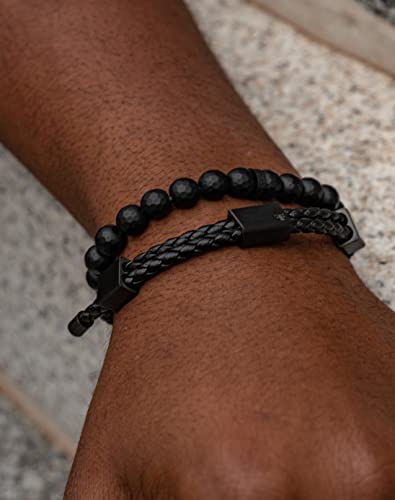 Forge & Foundry 8Mm Faceted Matte Black Onyx Beaded Bracelet | Custom Signature Stainless Steel Bead | ‘Pindar’ | Refined Hand-Crafted Jewelry, Designed By Jewelers, Forged For Men - Black Large #TOP4