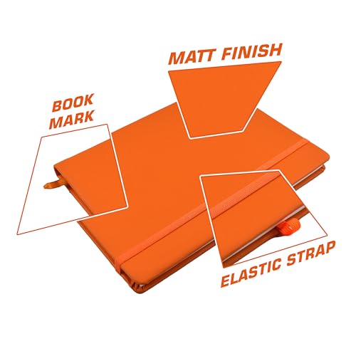 Image of Cubic Premium A5 Hardbound Diary | PU Leather | Bright Orange Color | Elastic Closure | Built-in Ribbon Bookmark | Pen Holder | Ideal for Office, School & Personal Use