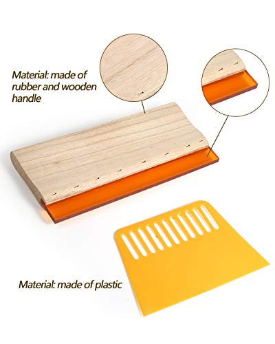 Aoibrloy 19Pcs Screen Printing Squeegee kit with 3pcs 75 Durometer Wooden Ink Scraper(13.7, 9.4, 5.9inch), 3pcs Plastic Printing Squeegee, 1pcs Masking Tape, 2pair Gloves, 10pcs Wood Mixing Sticks