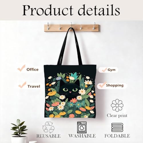 Bolso tote de lona con estampado de gato, bolso reutilizable para compras y desplazamientos miniatura 4