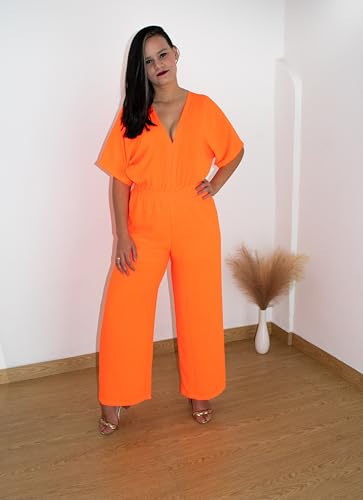 Macacão Feminino Longo Manga Morcego Flare Social (Laranja, M)