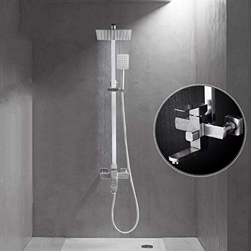 Kit de douche nickel brossé avec mitigeur 3 fonctions et pommeau de tête haute pression