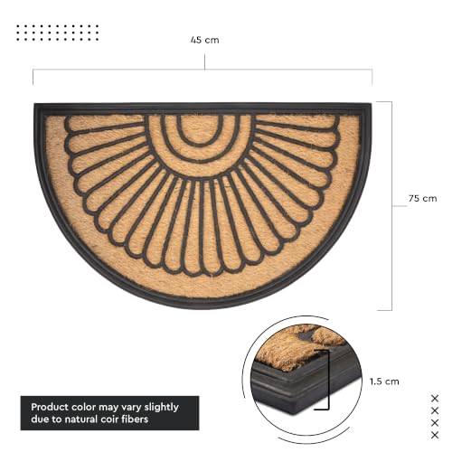 Image of Encasa XO Half-Round Coir Doormat | Heavy-Duty Rubber Entrance Mat-75x45 cm