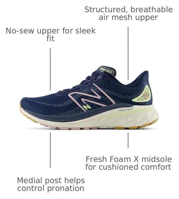 Image of New Balance Women's Fresh Foam X 860 V13 Running Shoe, Nb Navy /Orb Pink /Vintage Indigo, 5 M