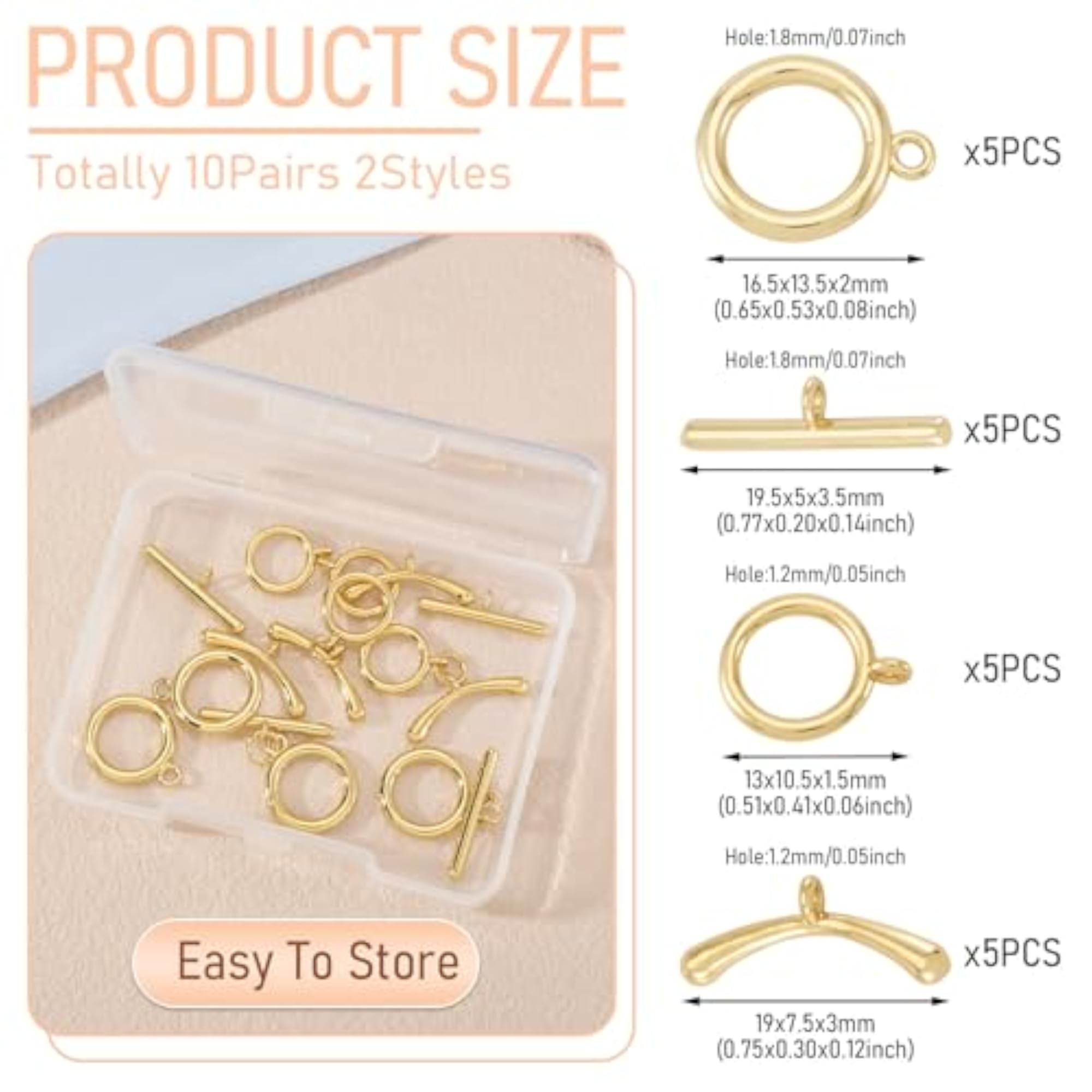 14K Gold Plated Toggle Clasps for Jewellery Making