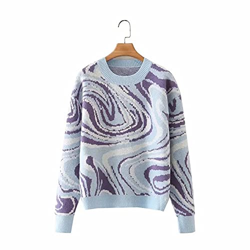Image of MISSACTIVER Women Casual Knitted Mock Neck Sweater Print Colorblock Long Sleeve Loose Fit Pullover Knitwear