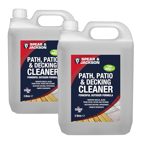 Spear and Jackson - 2 x 5 Litres Concentrate - Path Patio and Decking Cleaner - Green Algae and Mould Remover - Pressure Washer Detergent