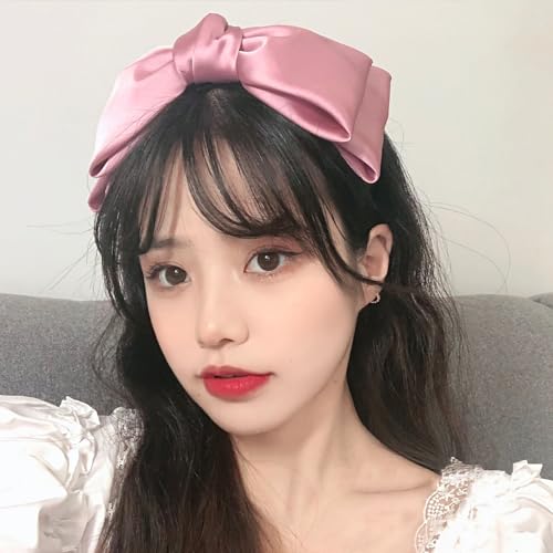 Pink Knotted Bow Headband for Women - Non-Slip Bowknot Hair Band with Big Bows for Girls, Cosplay, and Costume Headwear