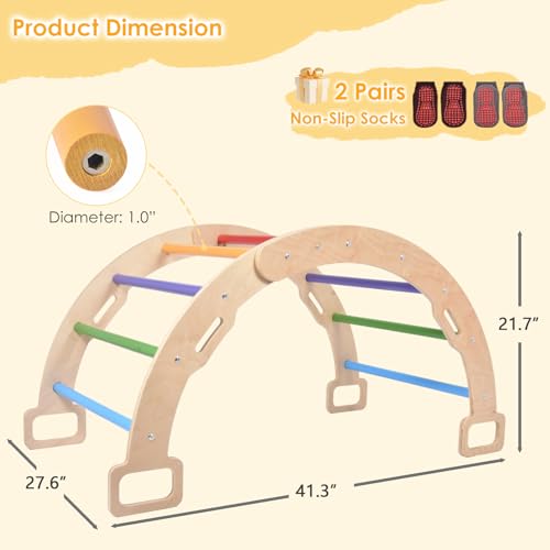 BIERUM Toddler Climbing Toys for Toddlers 1-3, Climber Arch Rocker, Montessori Wooden Arch Climber, Kids Climbing Arch with Two-Color Soft Cushion, Indoor Outdoor Climbing Structure Colorful - Thumbnail 6