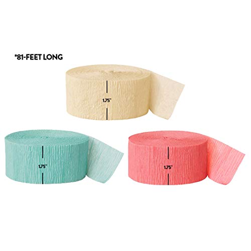 Andaz Press Crepe Paper Streamer Hanging Party Decorations Kit, 240-Feet, Ivory, Diamond Blue Mint Green, Coral, 1-Pack, 3-Rolls, Colored Wedding Baby Bridal Shower Birthday Supplies #TOP2