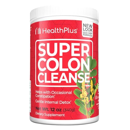 Health Plus Super Colon Cleanse, 12 oz Powder, 68 Servings - Natural Detox, Digestive Constipation Relief, Gentle Gut Cleanse with Psyllium Husk & Senna Leaf