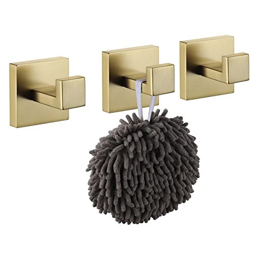 Kokosiri Bath Robe Hook Wall Mount Square Towel Hook Coat Hook Bathroom Kitchen Garage Heavy Duty Sus 304 Stainless Steel 3 Pack Brushed Gold B1010Bg-P3 #TOP3