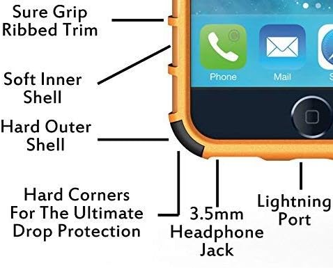 Cable And Case iPhone 6S Case, iPhone 6 Case [Heavy Duty] Tough Dual Layer 2 in 1 Rugged Rubber Hybrid Hard/Soft Impact Protective Cover [with Kickstand] for Men & Women - Orange
