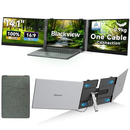 Blackview Laptop Screen Extender 0.9kg Ultra-Light One-Cable Connection 14.1 Triple Screen Laptop Monitor Extender TÜV Eye-Care Business Travel Mac Windows ChromeOS Switch