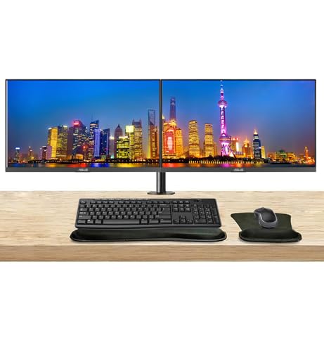 Image of Asus VA24EHE 24-inch 1080p FHD LCD Frameless Monitor, 2-Pack, HDMI, DVI-D, VGA, Low Blue Light, Desk Mount Dual Monitor Stand, MK270 Wireless Keyboard & Mouse, Gel Mouse & Wrist Pad