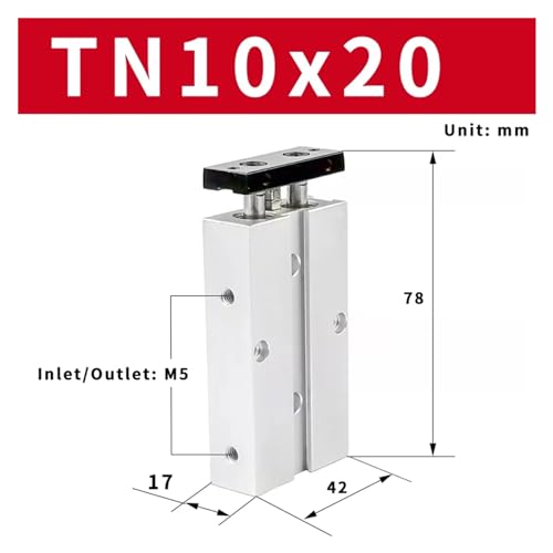Cilindro neumático TN10 de doble acción con diámetro de 10 mm y carrera de 20 mm 3
