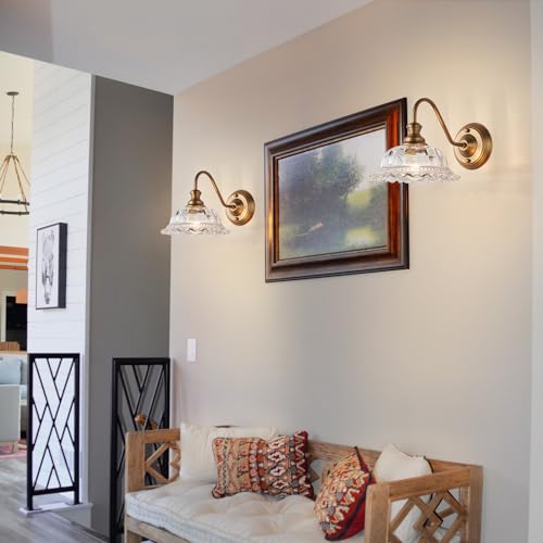 Image of HDDFL Vintage Wall Scone Bedside Wall Lamp Matte Brass Bedside Light Fixtures Antique in Door Lighting Fixture for Living Room Porch Staircase Drawing Room Bedroom
