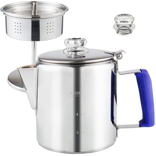 Multi Use Percolator Coffee Pot Stainless Steel Stove Top Coffee Maker with Two Tough Borosilicate...