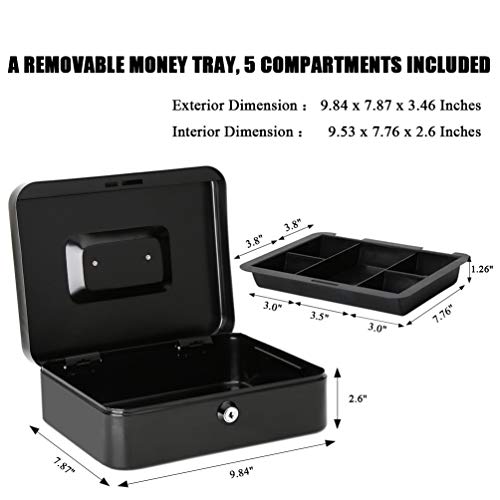 Jssmst Locking Large Metal Cash Box With Money Tray,Lock Box,Black #TOP2