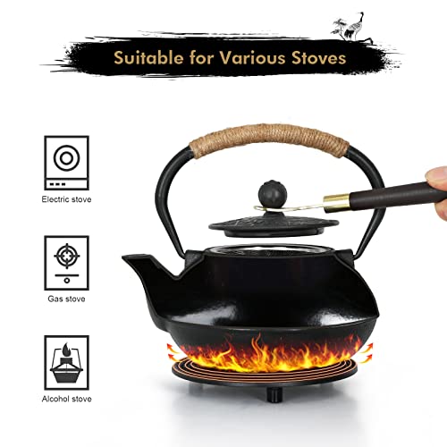 Rekrang Longevity Crane Cast Iron Teapot Set Japanese Style Tetsubin Tea Kettle With 4 Cups,Removable Infuser And Trivet Antique Cast Iion Teakettle For Stove 800Ml 28Ounce… #TOP4