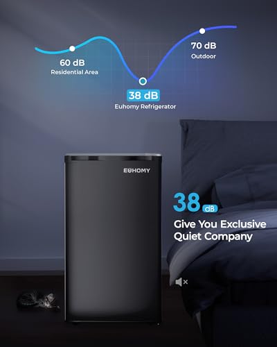 EUHOMY 91L Under Counter Fridge Freezer with Cooler Box, Undercounter Mini Fridge, 7-Stage Thermostat, 82L Refrigerator & 8L Freezer, 39dB Ultra-Quiet Energy Efficient for Dorm/Office/Bedroom, Black - Image 5