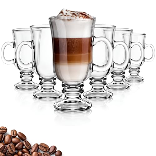 Kit Jogo 6 Peças Canecas De Vidro Com Alça Xícara Café Cappuccino Irish