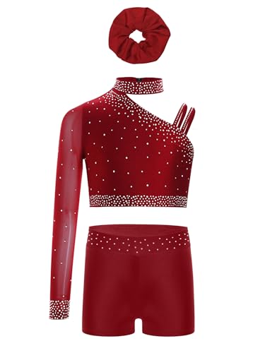 Kids Girls Athletic Workout Suit Gymnastics Crop Top with Matching Shorts Hairband Dance Tumbling Outfit