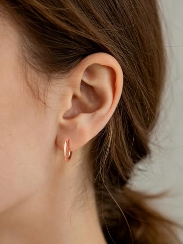 Image of Silvora 14K Gold Plated Huggie Hoop Earrings for Women, Small Sterling Silver Hoops, Hypoallergenic Cartilage Earrings for Sensitive Ears 8 /10 /12 /14 /16 /18 /20MM