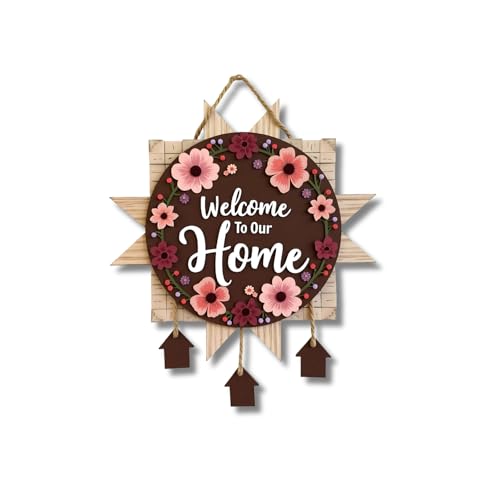 Image of GiftOday Welcome To Our Home Wooden Wall Hanging Decoration Items for Home | Gifts | Wooden Wall Hanger | Wall Decoration for Living Room | Artworks Wall Hangings | Modern Decor Items (18 x 30 CM)