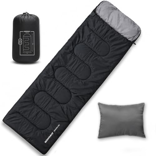 Image of Montaray by Xtrim Horizon 280 Sleeping Bag with Hood & Pillow, 280 GSM Polyester, Waterproof Camping Convertible Duvet, for Temp 12C to -3C