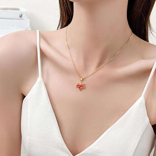 Maple leaf Dainty Chain Simple Pendant Necklace for Women Cute Cubic Zirconia Dangle Statement Thanksgiving Christmas Jewelry Gift4