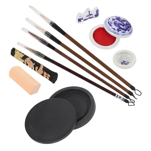 Beatifufu 1Set Portable Ink Brush and Study Ink Stone for Student Calligraphy Practice Durable and Materials for Chinese Calligraphy and Modern Art Supplies