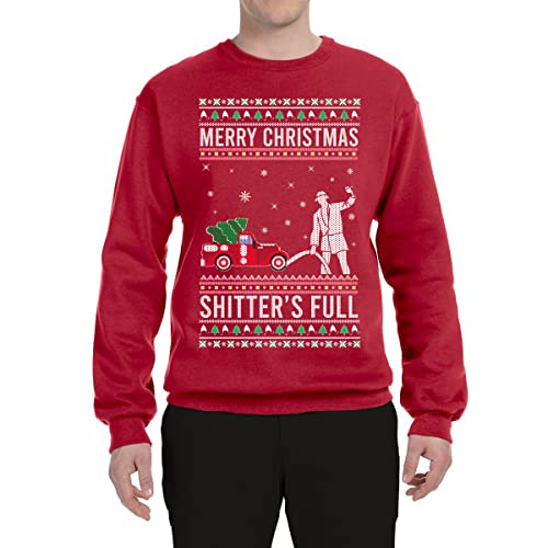 Wild Bobby Merry Christmas Shitter's Full Ugly Christmas Sweater Unisex Crewneck Sweatshirt, Red, 5X-Large #TOP2