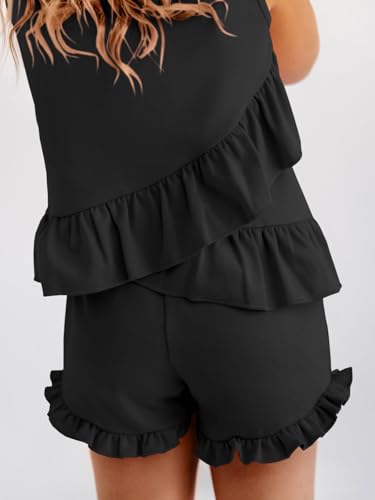 Image of Haloumoning Girls Summer Clothing Sets Ruffle Tank Tops and Shorts | 2 Piece Outfits