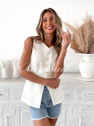 Summer Blazer Suit Vest for Women Business Casual Sleeveless Button Down V Neck Tops Trendy 2025 Waistcoat4