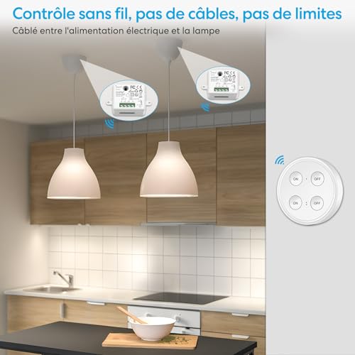 LoraTap Kit Interrupteur Sans Fil, 1 Télécommande + 2 Récepteurs, Portée 200M, Récepteur 2500W, Emetteur Radio 868Mhz, 10 ans Autonomie, Va et Vient, Commande à Distance Mural ON/OFF Pour Eclairage – vue 2