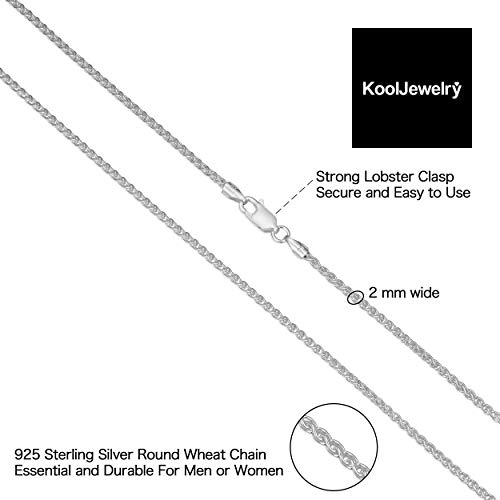 Kooljewelry Sterling Silver Round Wheat Chain Necklace (2 mm, 36 inch)