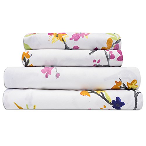 Image of 1500 Supreme Collection Extra Soft Botanical Bright Whimsical Watercolor Pattern Sheet Set, Full - Luxury Bed Sheets Set with Deep Pocket Wrinkle Free Bedding, Printed Pattern, Full