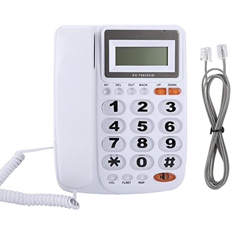 DAUERHAFT Teléfono con Cable con contestador automático Teléfono de línea Fija Extensión con cancelación de Ruido con Cable Conjunto como calculadora Botones Grandes, para Oficina en casa(White)