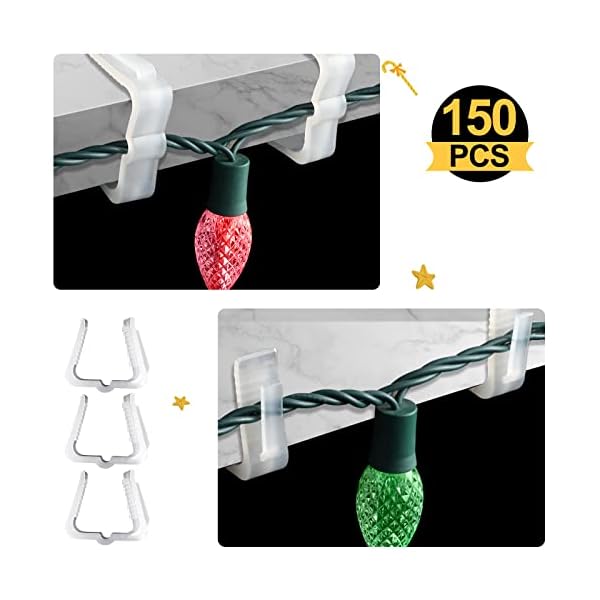 Marsui 150 pieces christmas light hanger hooks 1 5/8 inch fascia boards clips weatherproof plastic outdoor holiday light clip for christmas party decoration roof gutter fence eave - image 4