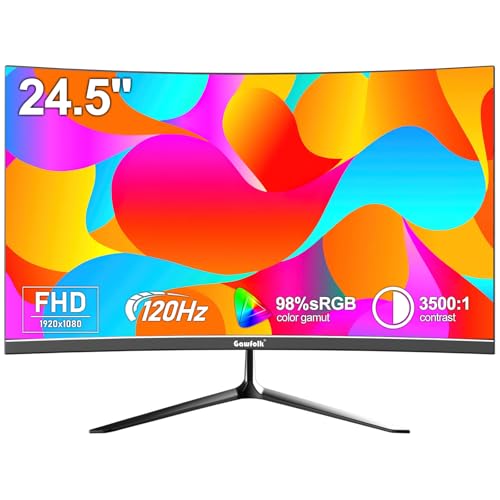 Gawfolk 24.5" inch Monitor FHD 120Hz Curved 3000R Computer Display Screen 1080P(1920x1080) 98% sRGB Flicker-Free Suitable for home, office and surveillance Built-in speaker