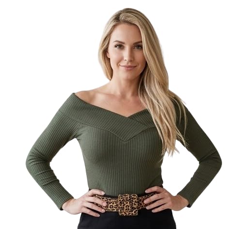 Women Ribbed Off Shoulder Full Sleeve Top | Slim Fit Casual Stretchable Western Crop Top for Women & Girls Rust-image-19
