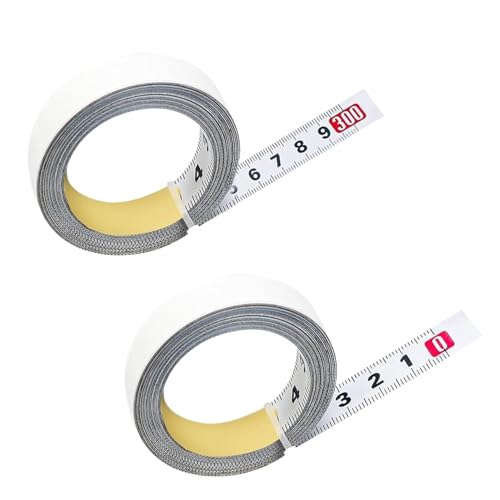 2 Stück Maßband Selbstklebend 3m Set, 12,5mm Breit, Metrisches Skalenbandmaß Aus 45er Kohlenstoffstahl, Weißes Stahllineal Zum Aufkleben Für Werkbank T-Schiene