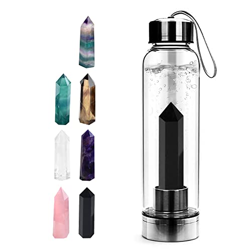 Tyuodna Crystal Water Bottle, Removable Natural Crystal Quartz Glass Water Bottle, Healing Natural Quartz Water Bottle